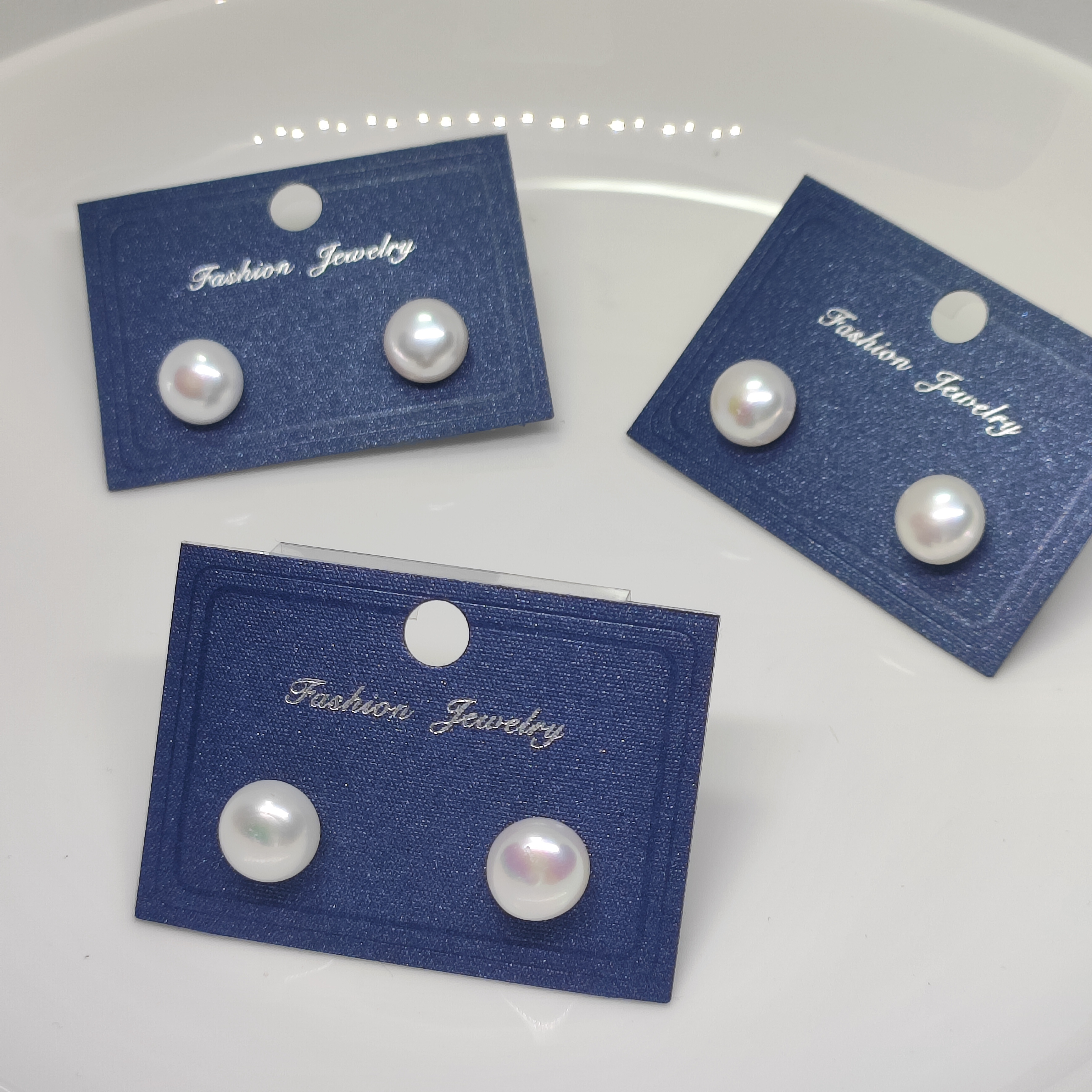 天然淡水正圆馒头珍珠耳钉9~9.5mm极光境面光近无瑕纯银耳针礼盒