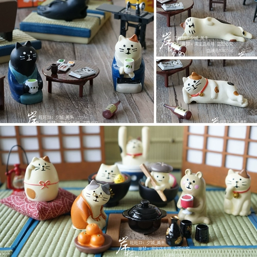 Cat Showa сцена японская стиль татами животные мини -мини -домашний рабочий стол японское исцеление маленькое украшение