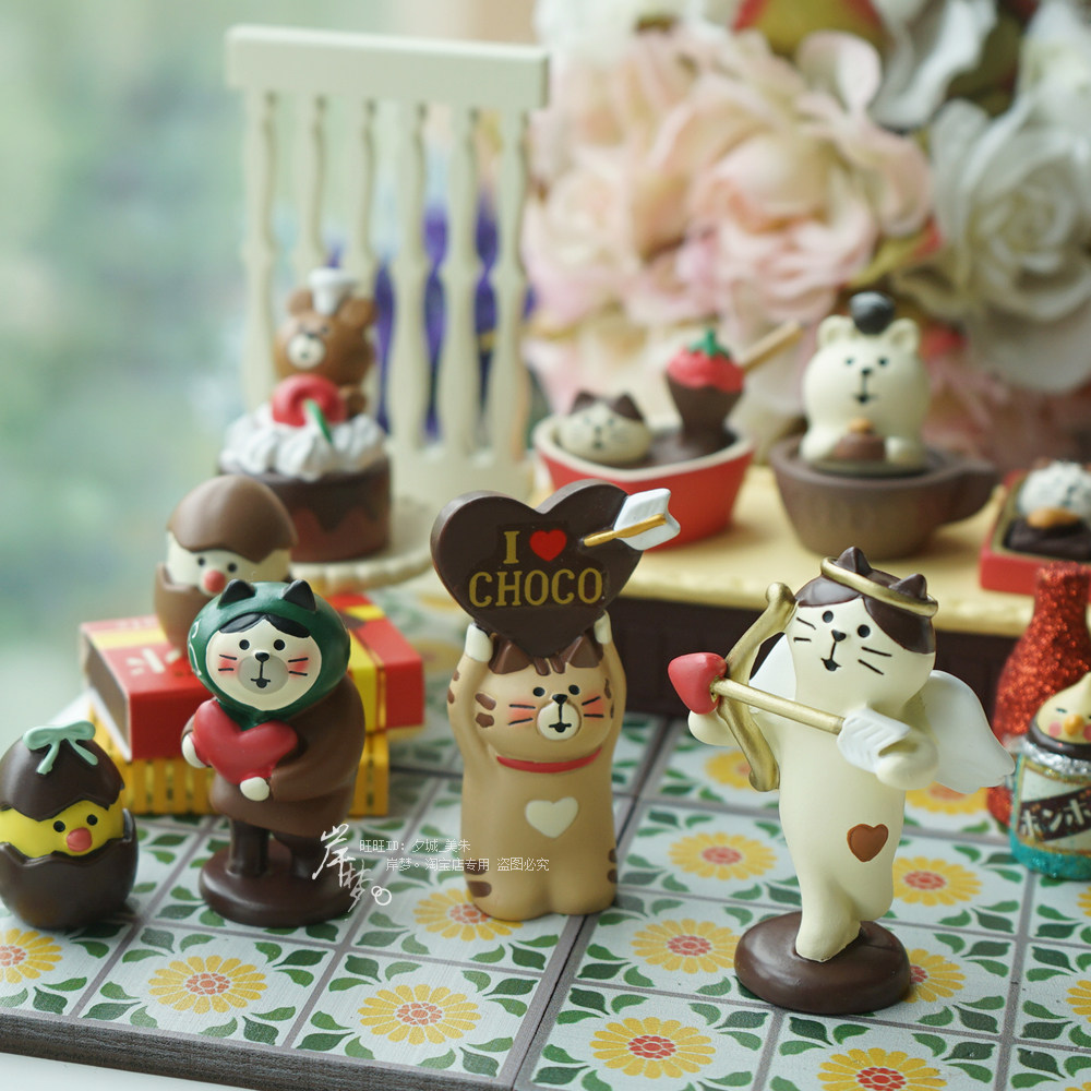 情人节巧克力爱心丘比特猫咪蛋糕点心可爱装饰礼物迷你桌面小摆件