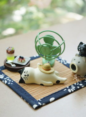 夏日躺平猫咪迷你桌面造景蚊香猪
