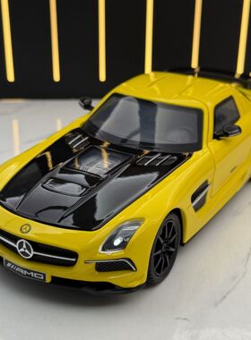 1:24奔驰SLS AMG合金车模透明机盖版仿真模型摆件声光玩具车模型