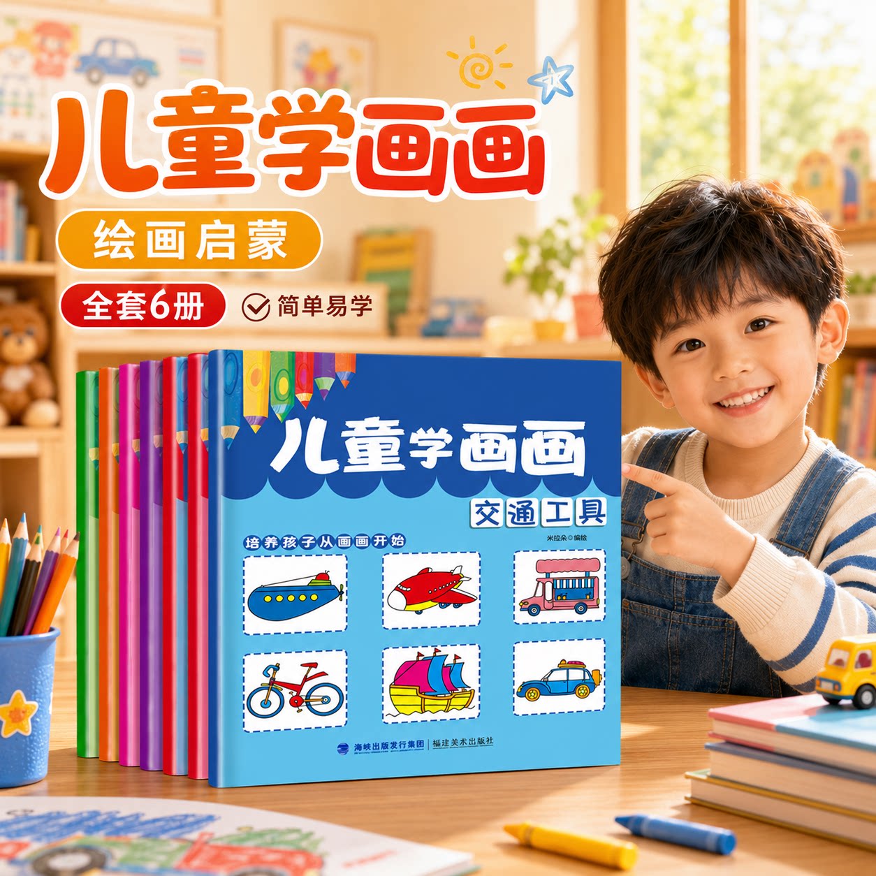 【6册】儿童学画画 入门简单适合启蒙 动物乐园+植物蔬菜+美味食物+卡通人物+交通工具+生活用品 幼儿园宝宝涂色书绘本2-6岁绘画书