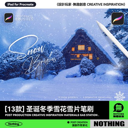 Procreate笔刷 新年圣诞节冬季雪花雪片描线纹理iPad手绘插画笔