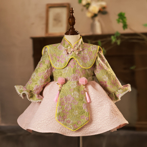 中式女童周岁礼服女宝宝国风抓周唐装洋气生日儿童公主裙高端秋冬