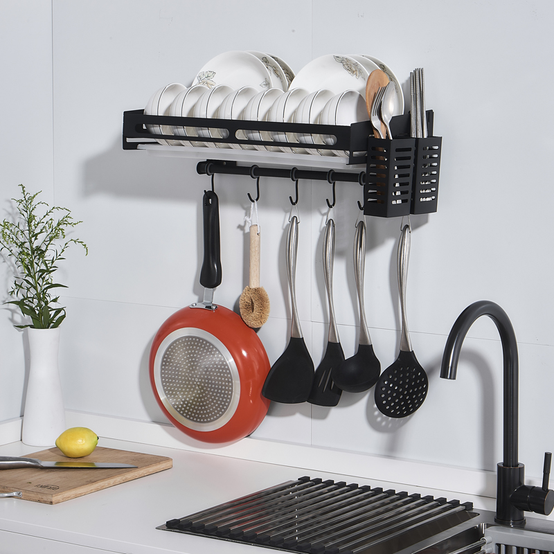 厨房碗碟架不锈钢壁挂沥水篮放碗架挂墙架多功能置物架锅铲钩收纳