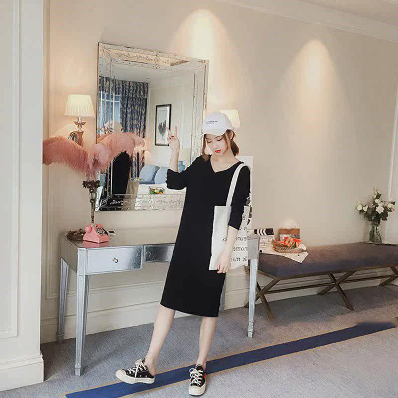 秋季长袖连衣裙女2018新款韩版V领过膝中长款大码打底t恤长裙子。|msdalam kategori Butik wanita / wanita, pakaian - dari Buy2taobao.com untuk memberikan perkhidmatan ejen Taobao profesional membeli