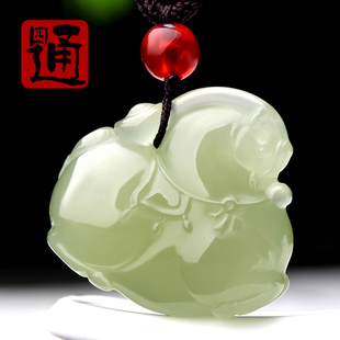 四通和田玉挂件男款马到成功玉石天然青玉吊坠生肖马立体马唐卡通