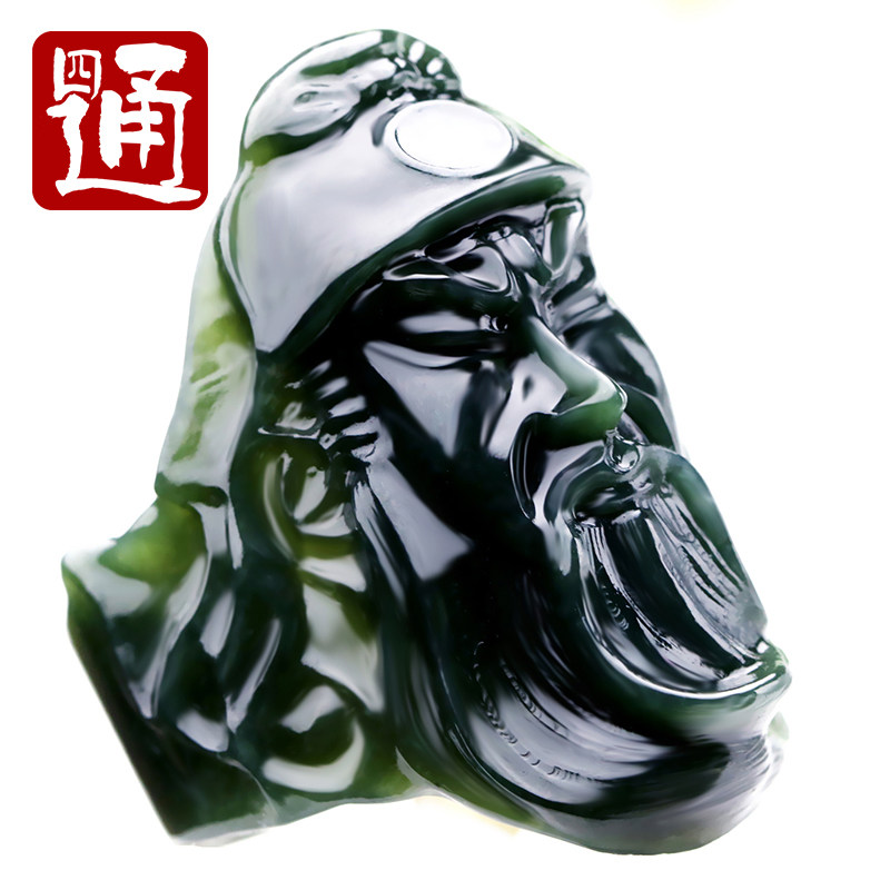 四通新疆和田玉扳指环天然青玉戒指男款玉石关公大戒指武财神二爷