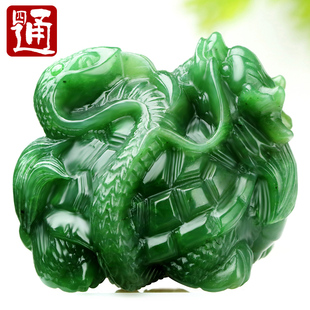 四通新疆和田玉手把件天然碧玉小摆件玄武玉石神兽龙龟蛇五行主水