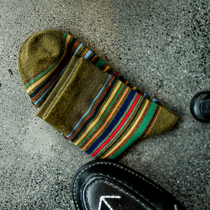 复古军事彩色条纹短袜