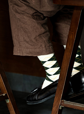 Beeff男女夏季 无骨长绒棉复古英伦菱形格子中筒袜学院风绅士长袜