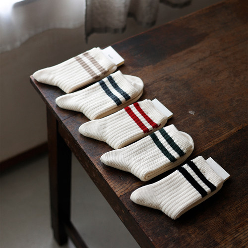 粗针「双杠」中筒袜无骨袜尖