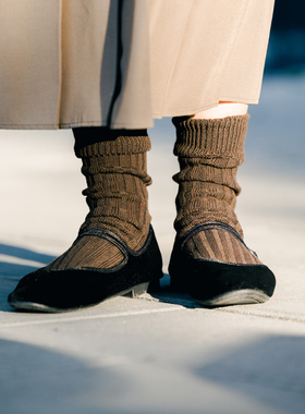 Beeff Socks男女情侣 3x3肋条加厚粗针中筒长袜 棉アクリル混针织