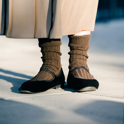 3x3坑条粗针粗线棉质中筒袜