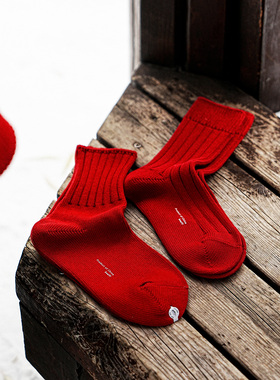 Beeff 新年红袜 5x2rib棉长袜保暖秋冬本命年 fudge日杂粗针针织
