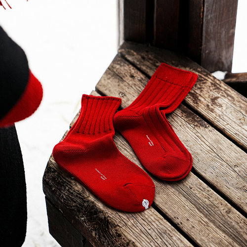 圣诞节粗针红袜无骨袜尖