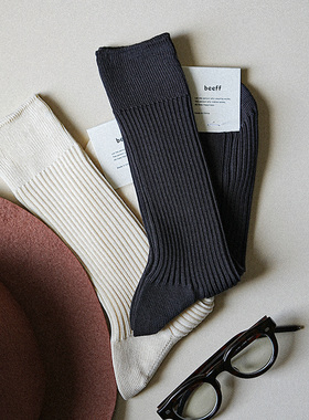 Beeff25ss长绒棉针织2x1rib精品中筒袜男袜 透气无骨袜尖女袜送礼