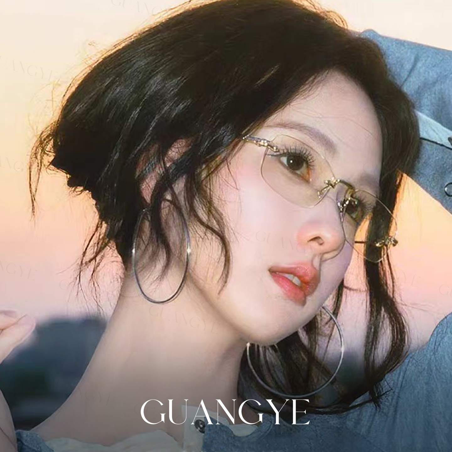 纯欲钛架无边框眼镜近视女可配度数陈都灵同款高级切边眼睛框架男