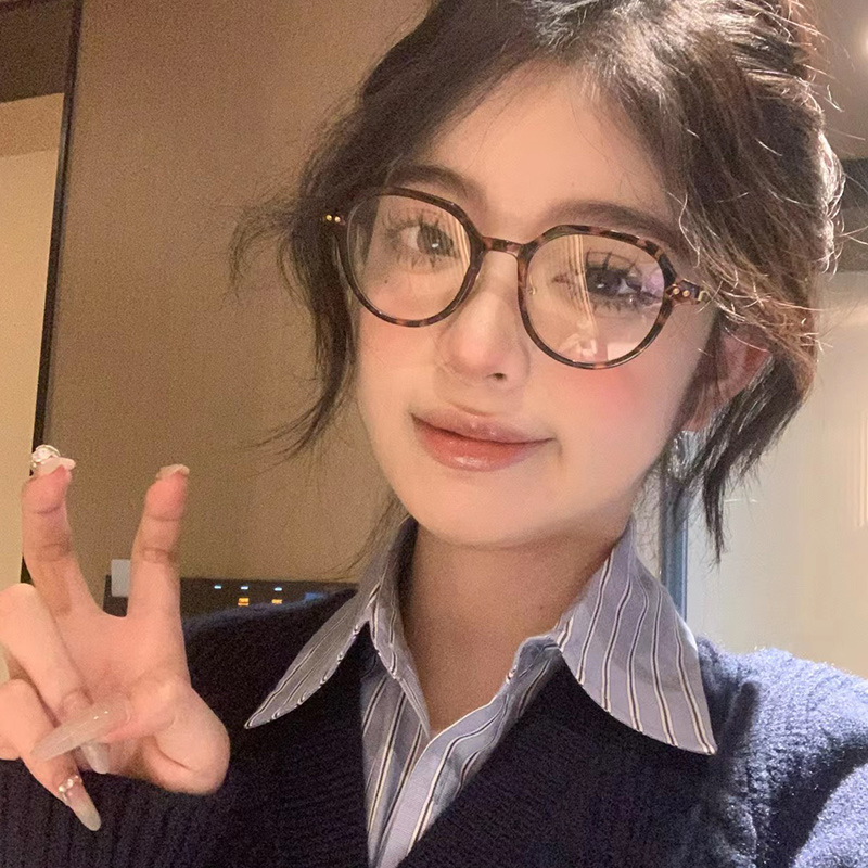 韩版玳瑁小圆框近视眼镜女可配有度数镜片防蓝光素颜显瘦眼睛架潮