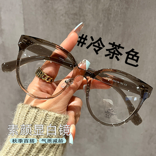 冷茶色超轻TR90眼镜近视女可配有度数大圆框素颜显瘦防蓝光眼睛架