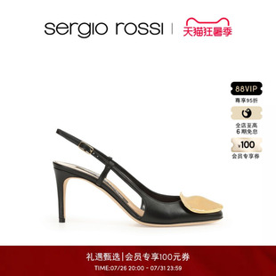 Sergio Rossi/SR女鞋 DIANI系列 细跟后绊带高跟金属扣包头凉鞋