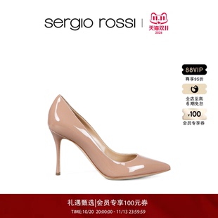 Sergio Rossi/GODIVA系列漆皮尖头细跟日常出勤高跟鞋【礼物】