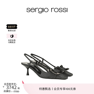 Sergio Rossi SR女鞋 TWENTY系列鉆扣細(xì)跟高跟涼鞋