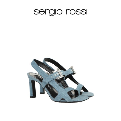 Sergio Rossi/SR女鞋SR TWENTY BUCKLE系列方头钻扣高跟凉鞋