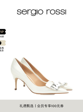 【经典款】Sergio Rossi/SR女鞋SR1 BRIDAL系列钻扣细高跟鞋婚鞋