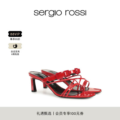 Sergio Rossi/SR女鞋 SR NORA系列 方头细带一脚蹬凉鞋高跟拖鞋