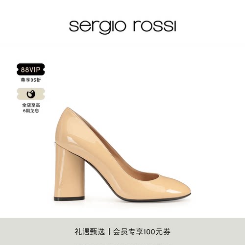 Sergio Rossi/SR女鞋SR PILIER系列粗跟漆皮高跟鞋