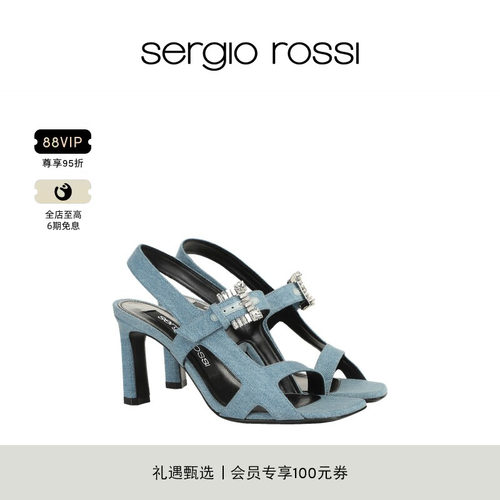 Sergio Rossi/SR女鞋SR TWENTY BUCKLE系列方头钻扣高跟凉鞋