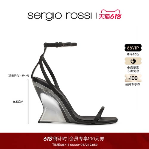 Sergio Rossi/SR女鞋EVANGELIE系列坡跟一字带高跟鞋凉鞋