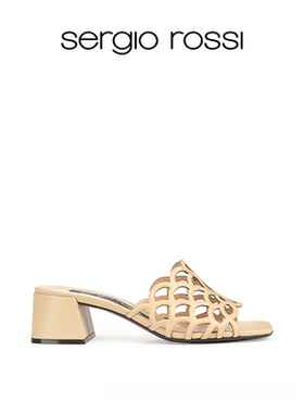 Sergio Rossi/SR女鞋SR MERMAID美人鱼系列方跟镂空高跟凉鞋拖鞋