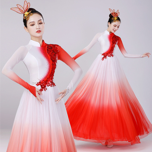 新款万疆舞蹈服开场舞大摆裙女演出服装舞台伴舞合唱灯火里的中国
