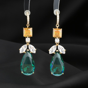 奢华大气微镶锆石山茶花形耳环水滴吊坠耳钉女s925银针耳环女