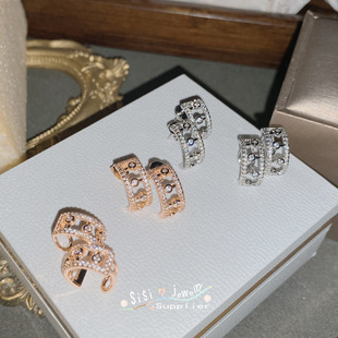 SIsi名缓经典气质款小露珠锆石耳夹女 镀金欧美镶钻镂空音符耳钉