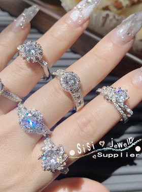 Sisi复古小众璀璨宝石戒指 镀18K 多切面锆仿D色莫桑可调节指环