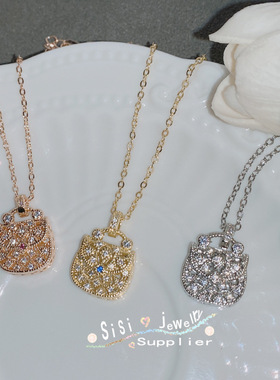 SIsi小香风平替轻奢精工手提包吊坠 镀18k小巧蓝刚玉包包项链