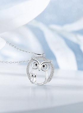 现货猫头鹰造型时尚复古女士水晶项链吊坠礼物饰品可