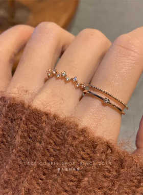 店主墙推~超显白银素圈戒指套装高级感精致锆石镶钻轻奢简约指环