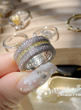 Sisi原设甜酷Ins嘻哈风戒指 镀18K 精工封底璀璨满钻小众情侣对戒