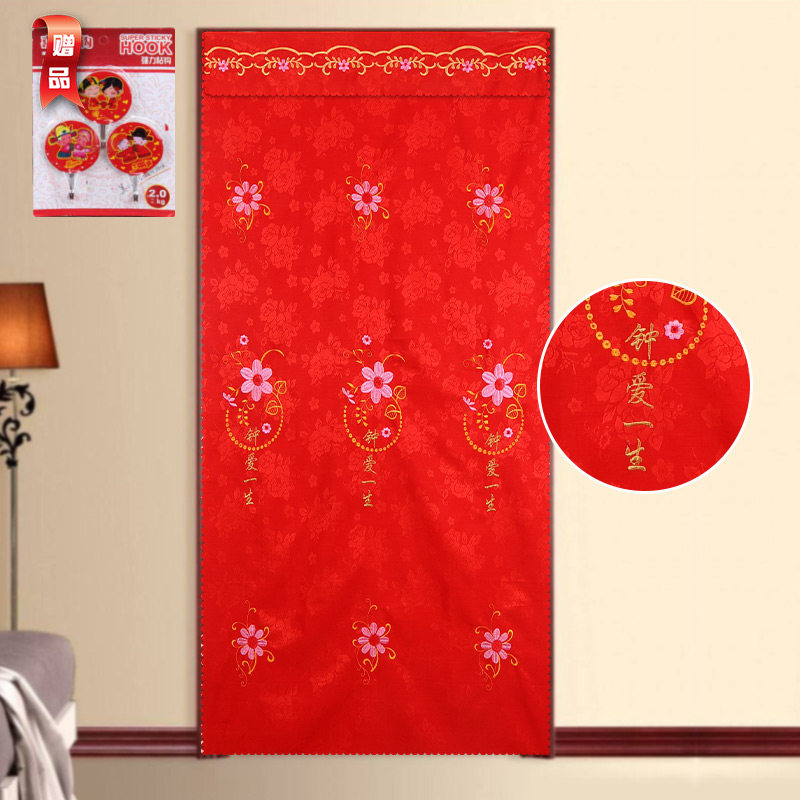 结婚用的红门帘子婚房新房卧室农村挂钩挂帘红色大门门帘刺绣