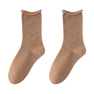 袜子女士堆堆袜纯棉春秋乐福鞋小皮鞋黑白色夏季薄款中筒长月子袜