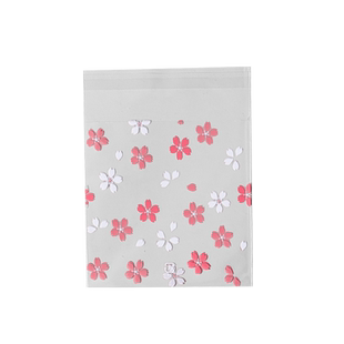暖色樱花图案透明雪花酥服装礼品包装袋饰品糖果袋100个装多尺寸