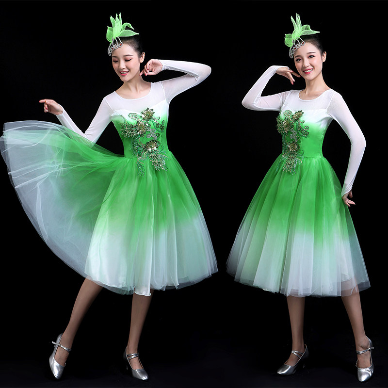 开场舞大摆裙女成人2018新款现代舞台大裙子舞蹈服装歌伴舞连衣裙