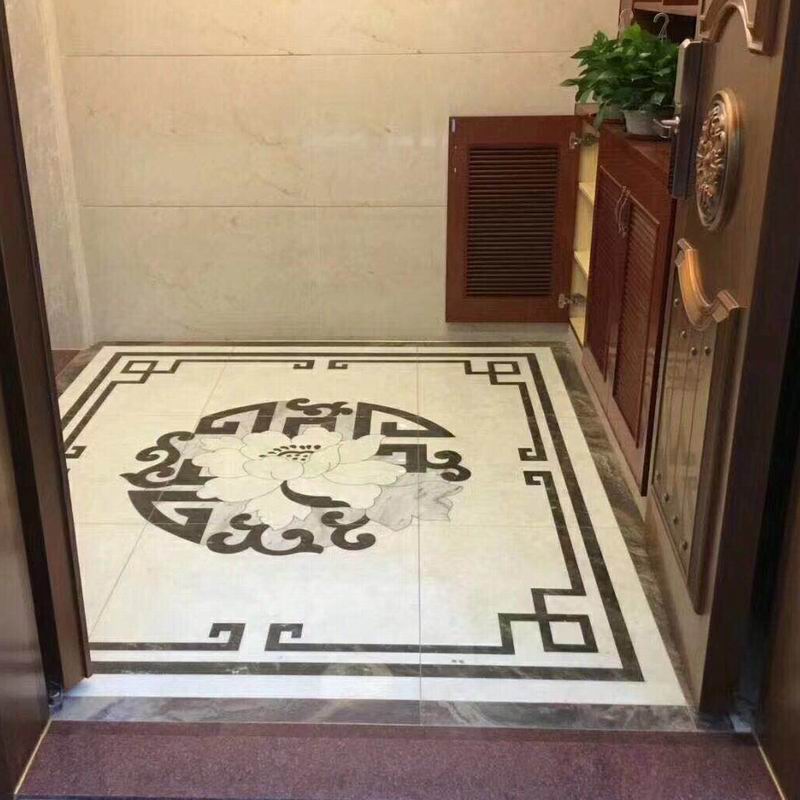 定制入户地砖新中式地拼花极简约镀银拼图大堂玄关客厅室内地瓷砖