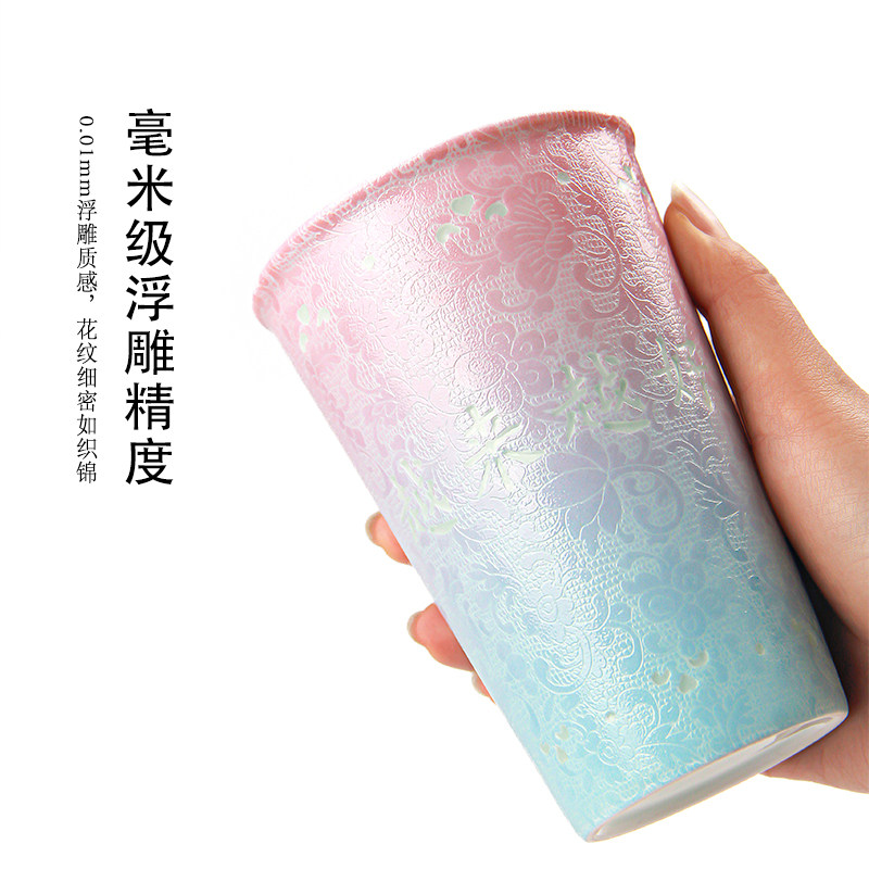 景德镇陶瓷手工扒花玲珑茶杯主人杯专用可乐杯高档茶具新款礼物图片