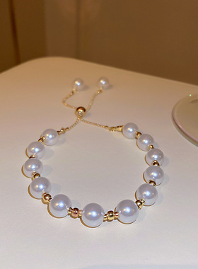 韩国简约冷淡风珍珠手链女可调节流苏气质百搭时尚手串手饰品
