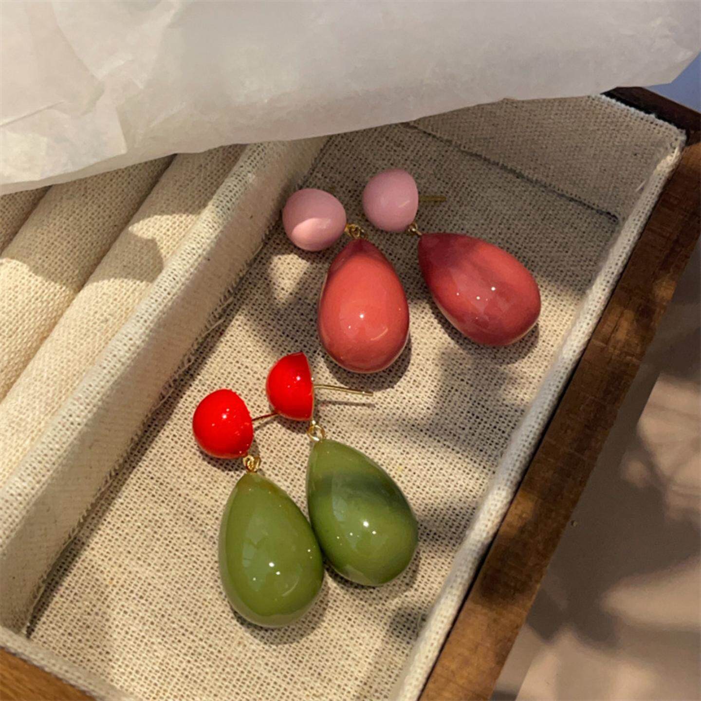 eshvi同款博主糖果色水滴撞色树脂耳环清新甜美减龄潮流耳饰品